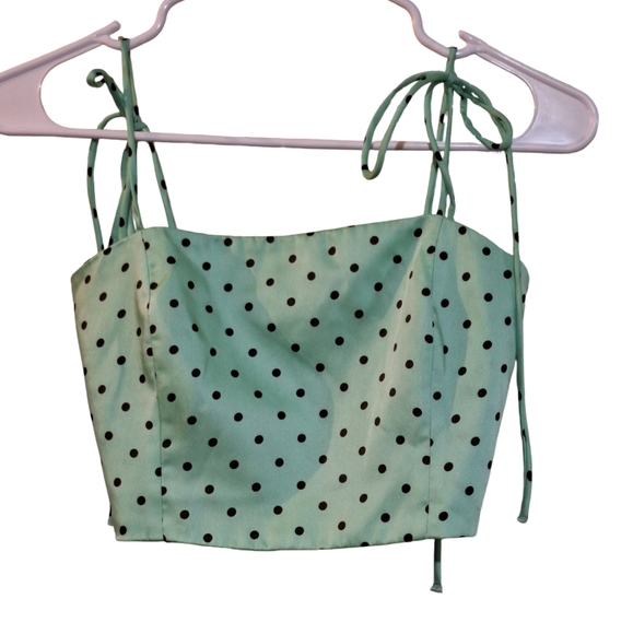 Zara Mint green and black polka dot crop top - Picture 3 of 9